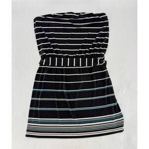 White House Black Market Liquid Knit Striped Strapless Belted Dress Size L Boho‎
